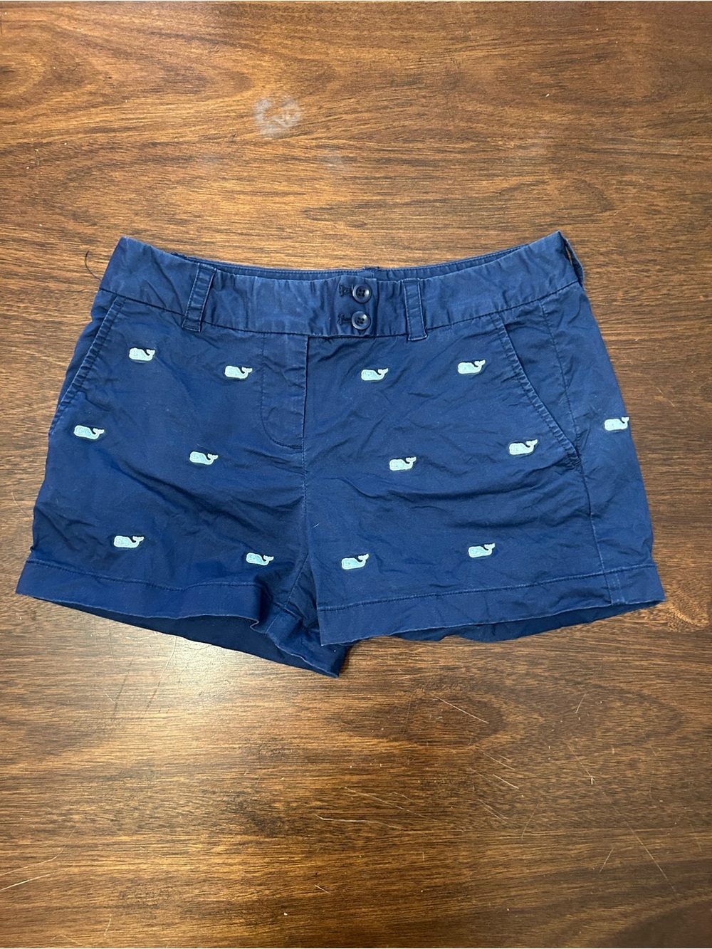 Vineyard Vines Navy Cotton Shorts with Light Blue Whale Embroidery